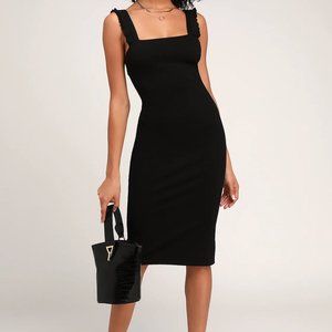 Lulu's Black Ruffled Bodycon Midi Dress